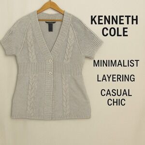 Kenneth Cole Reaction Woman's Cardigan‎ Sweater Cable Knit Beige Size XL Cozy